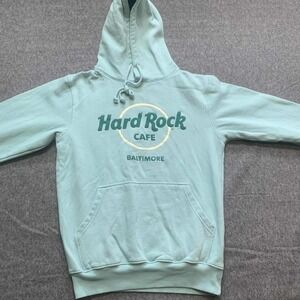 Hard Rock Cafe Baltimore Hoodie Mens Medium Pullover Sweatshirt Mint Green